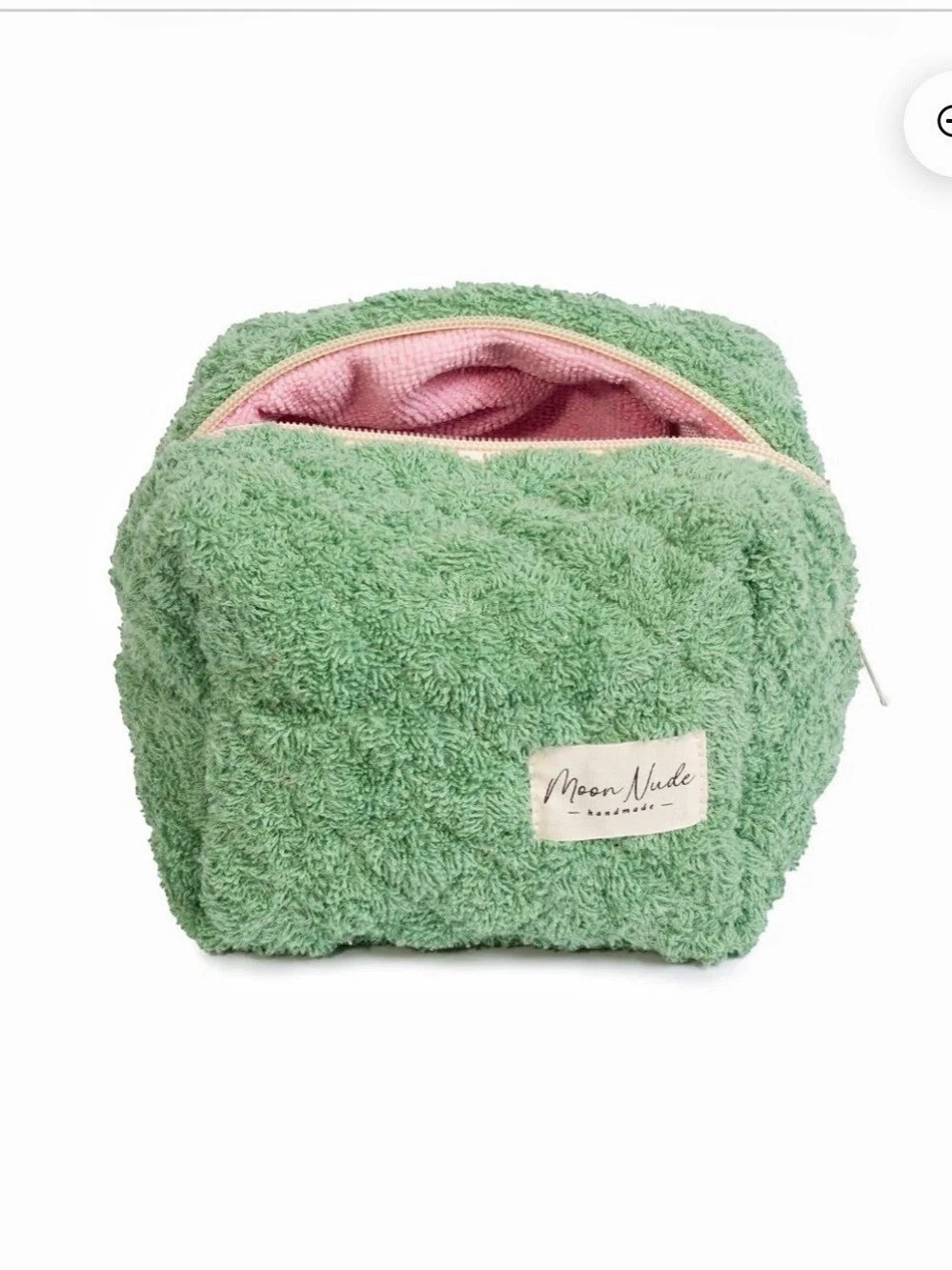 Moon Nude Terry Cloth Mini Cosmetic Pouch in Green & Pink Like New